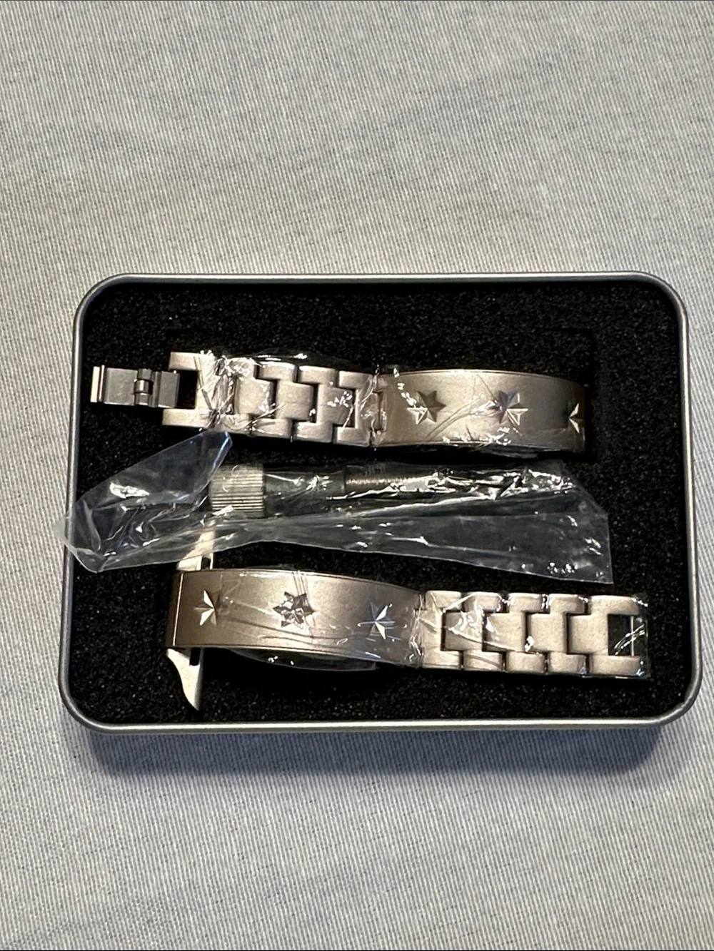 Women's Silver Star-Engraved Stainless Steel Watch Bracelet Set